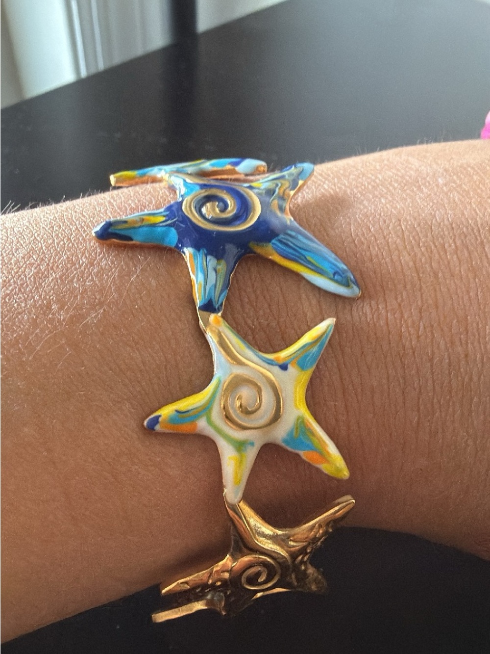 Multicolor Starfish Link Bracelet - Blue & White Star Design